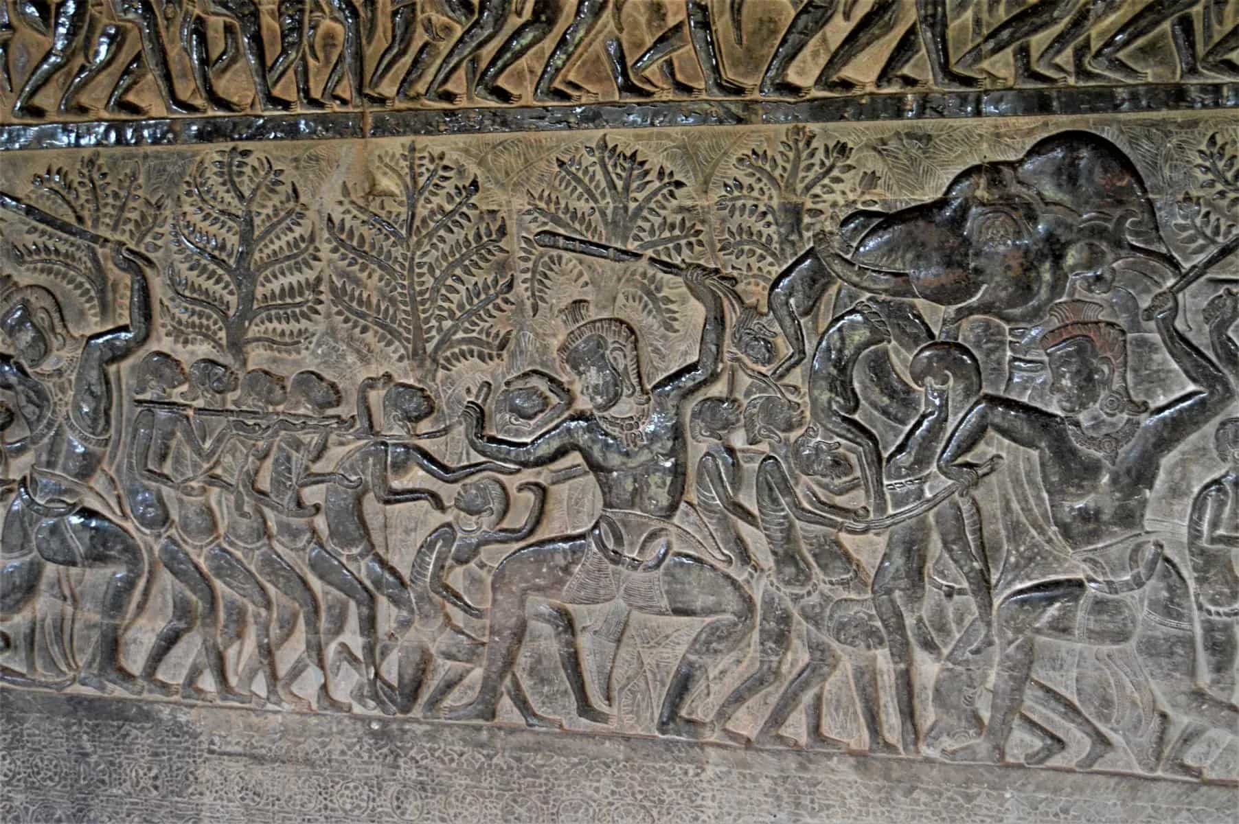 Stone carvings at Angkor Wat, symbol of Khmer ancient civilization